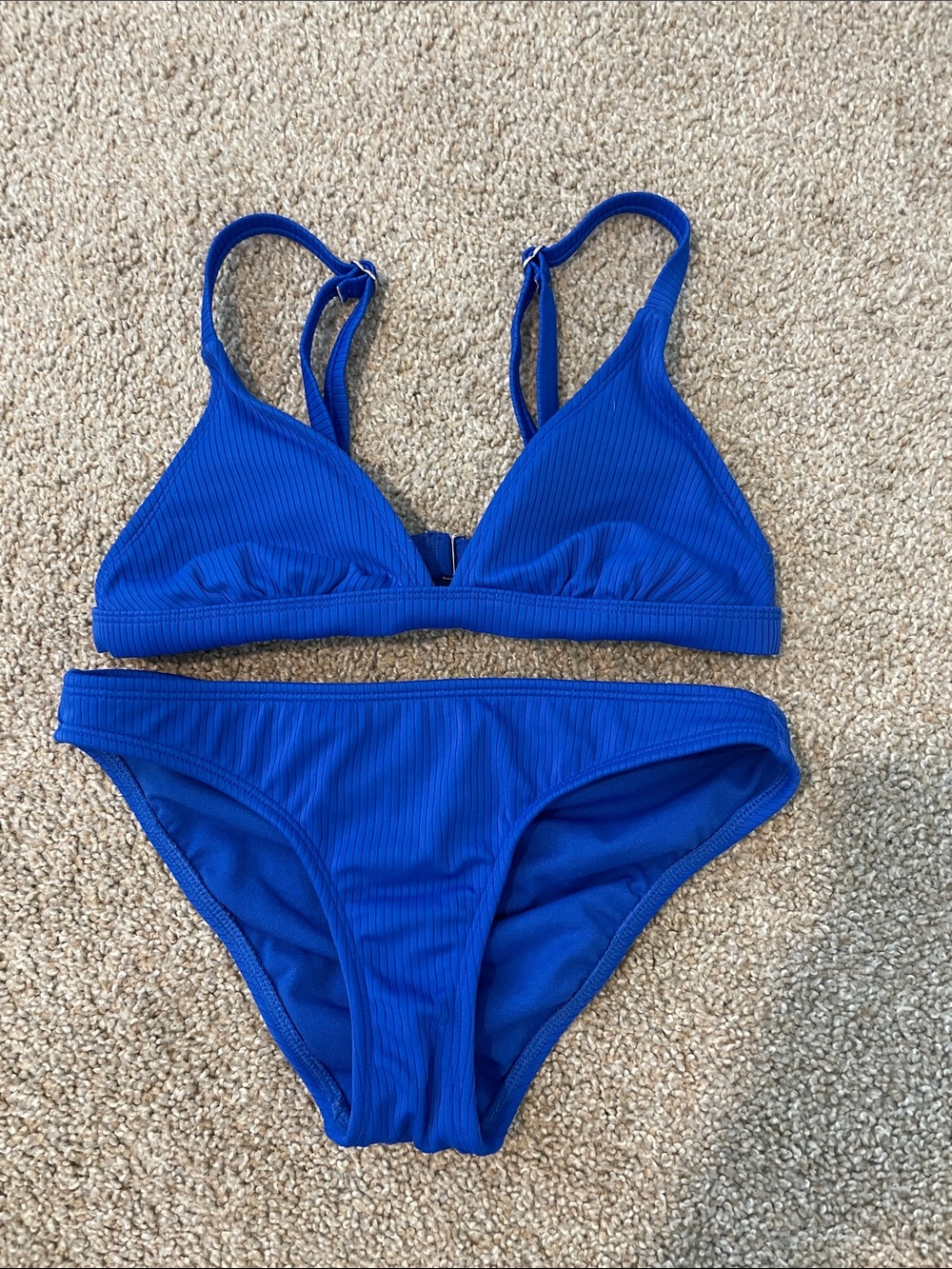 Xhilaration Electric Blue Ribbed Triangle Bikini Set
